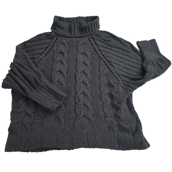 Marla Wynne Women's M Charcoal Chunky Cable Knit Grandmacore Sweater - Picture 2 of 12